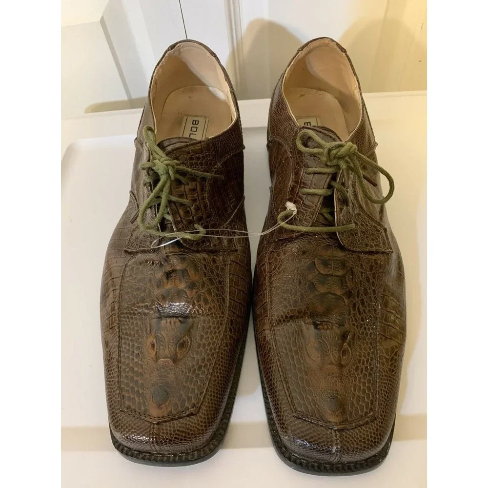 Bolano Faux Snake Skin Trim Printed Men’s Sz 12 Lace Up Oxford Brown Shoe‎